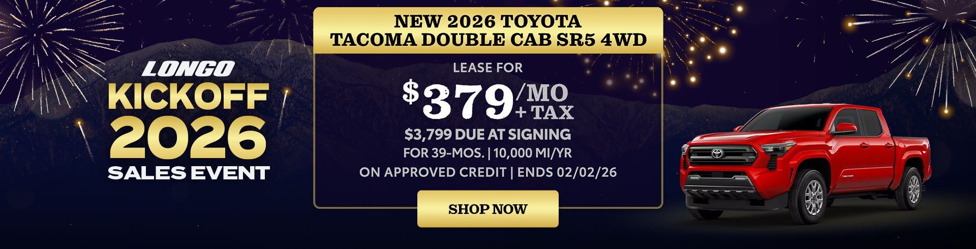 Lease a new 2026 Toyota Tacoma SR5 for $379/mo + tax