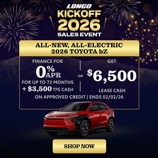 Finance a new 2026 Toyota bZ for 0% APR for 72 mos
