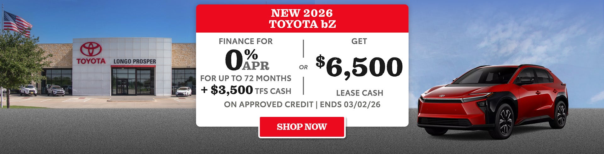 Finance a new bZ for 0% APR and get up to $6500 TFS Cash