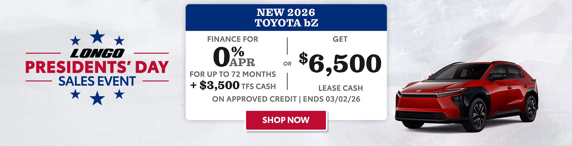 Finance a new bZ for 0% APR and get up to $6500 TFS Cash