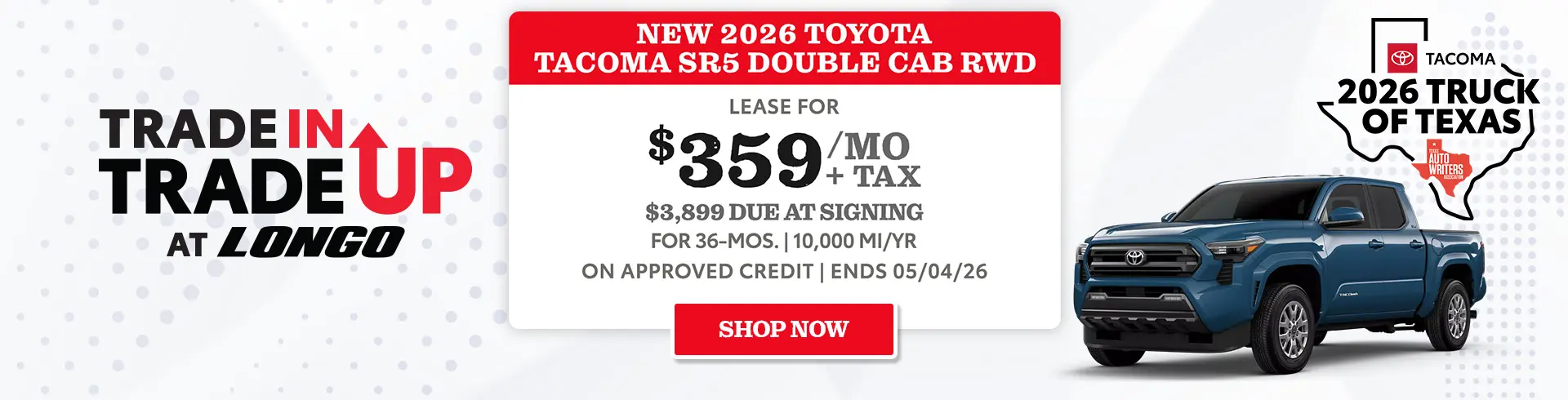 Lease a new 2026 Toyota Tacoma SR5 for $359/mo + tax