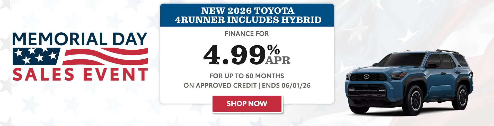 Finance a Toyota 4Runner for 4.99% APR up to 60 mos