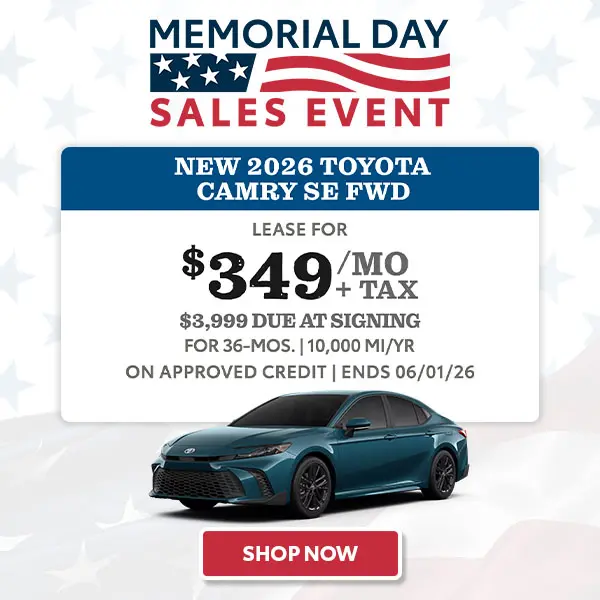 Lease a 2026 Toyota Camry for $349/mo + tax