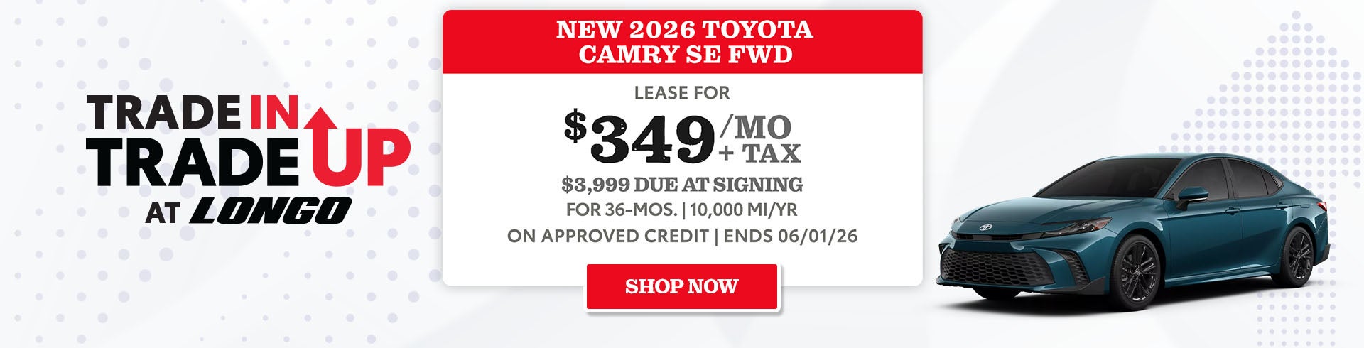 Lease a 2026 Toyota Camry for $349/mo + tax