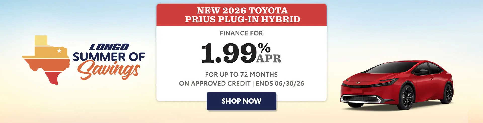 Finance a new 2026 Prius Plug-In Hybrid for 1.99% APR