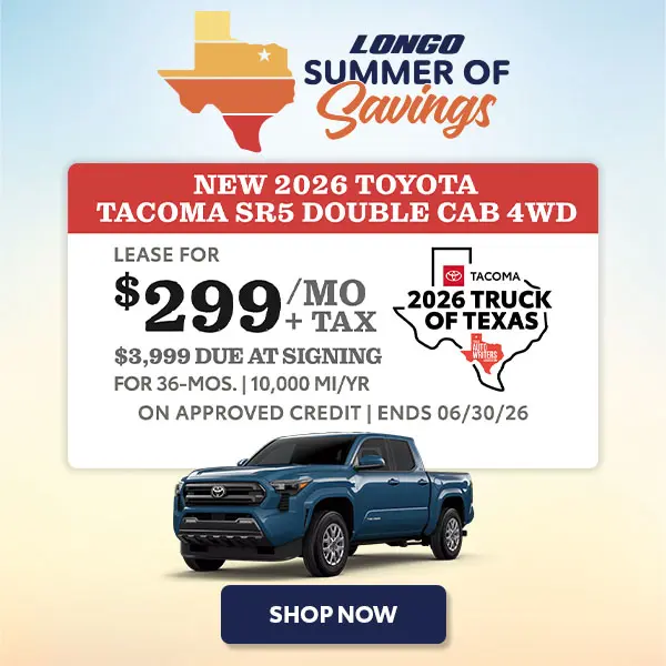 Lease a '26 Tacoma SR5 for $299/mo + tax