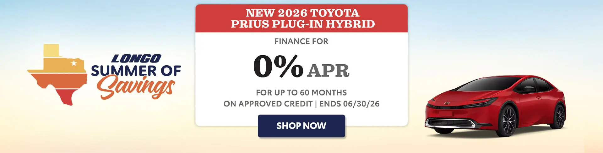 Finance a new 2026 Prius Plug-In Hybrid for 0% APR