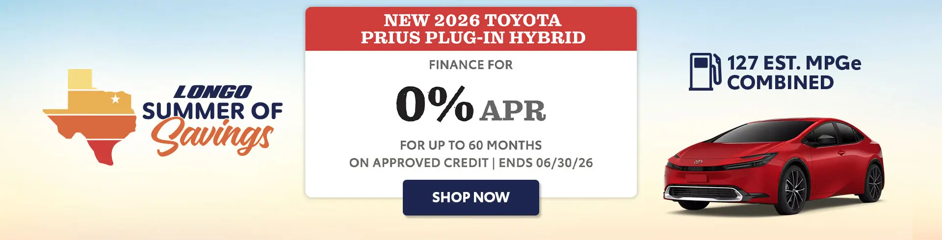 Finance a new 2026 Prius Plug-In Hybrid for 0% APR