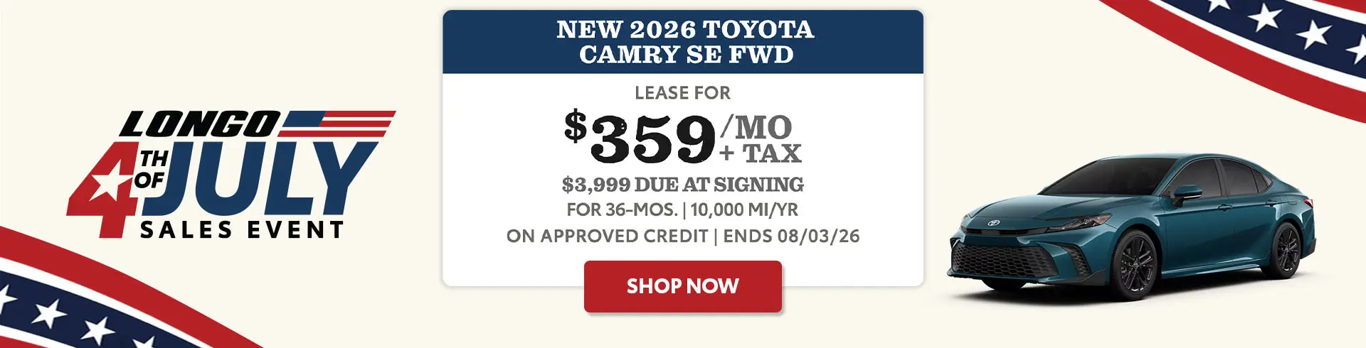 Lease a new 2026 Camry for $359/mo + tax