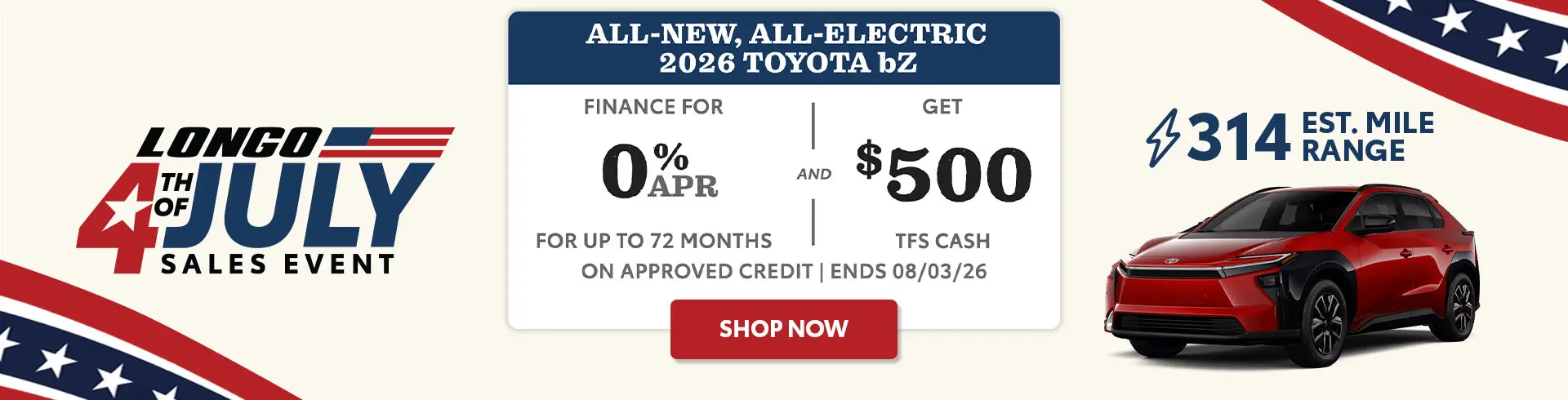 Finance a new 2026 bZ for 0% APR and Get $500 TFS Cash