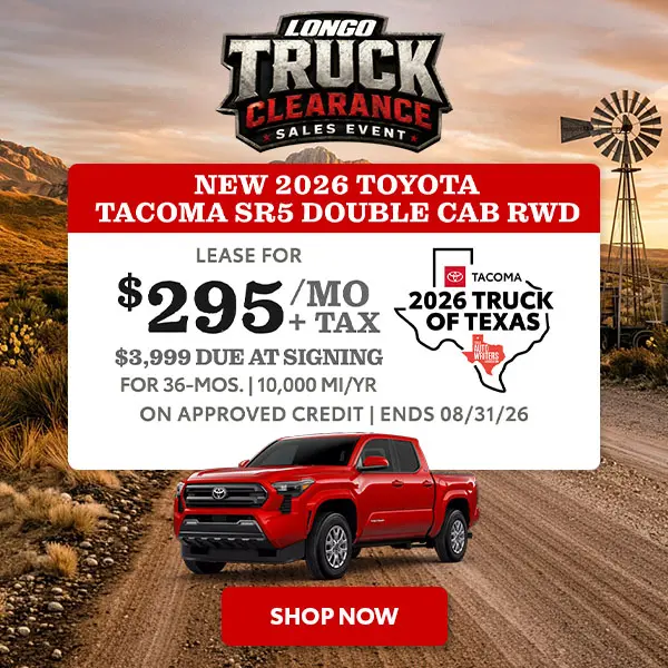 Lease a new 2026 Tacoma SR5 for $295/mo + tax