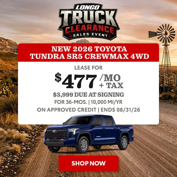 Lease a new 2026 Tundra SR5 for $477/mo + tax