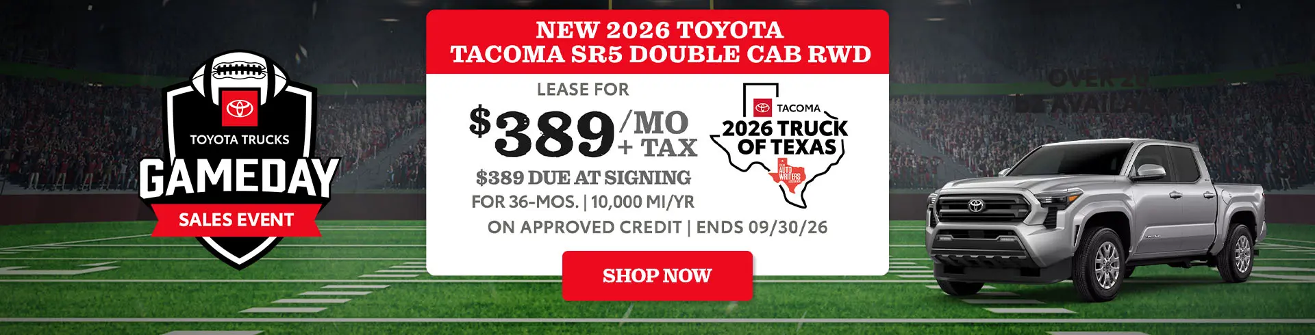 Lease a new Tacoma SR5 for $389/mo + tax