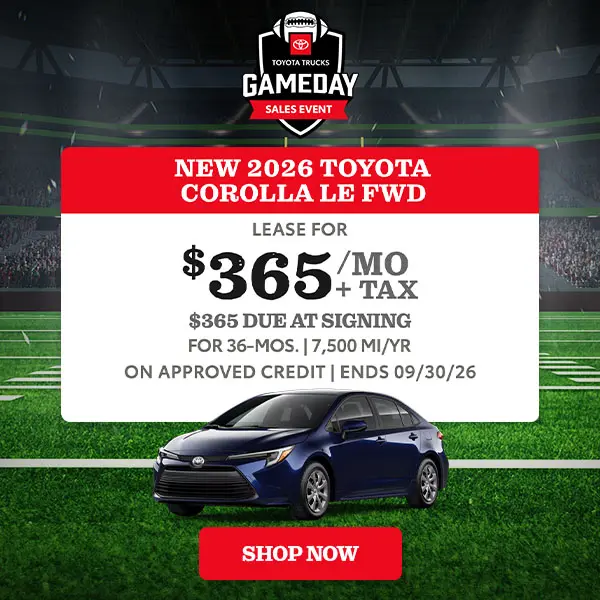 Lease a new Corolla LE for $365/mo + tax