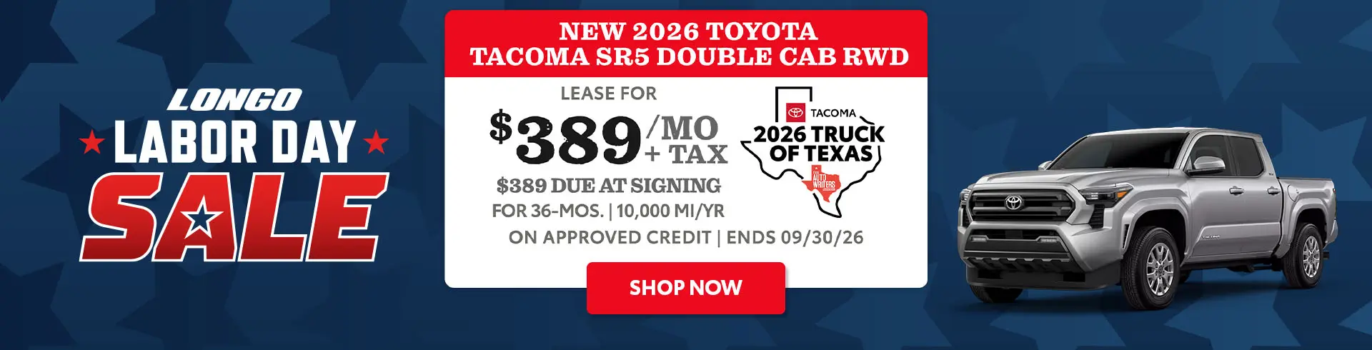 Lease a new Tacoma SR5 for $389/mo + tax
