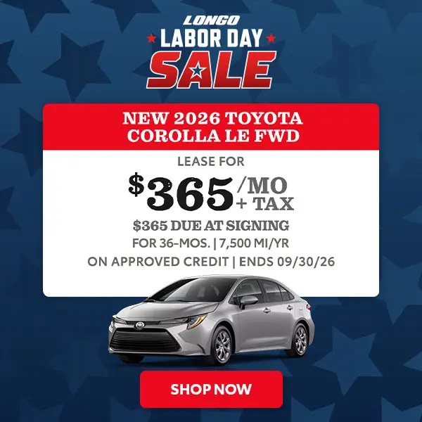 Lease a new Corolla LE for $365/mo + tax